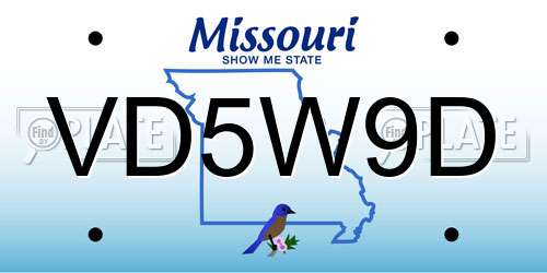 VD5W9D Missouri License Plate