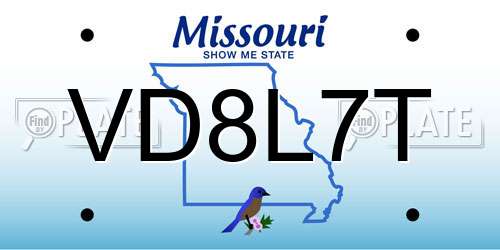 VD8L7T Missouri License Plate