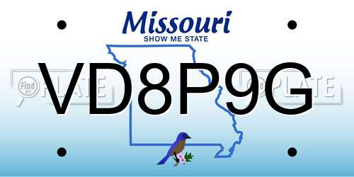 VD8P9G Missouri License Plate