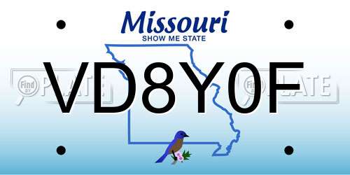 VD8Y0F Missouri License Plate