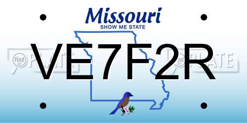 VE7F2R Missouri License Plate