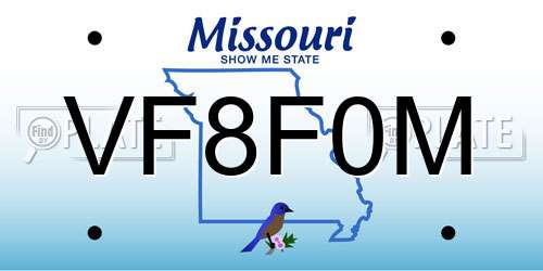 VF8F0M Missouri License Plate