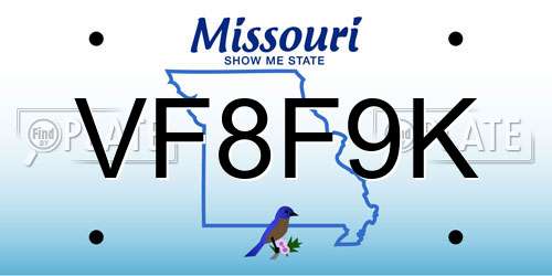 VF8F9K Missouri License Plate