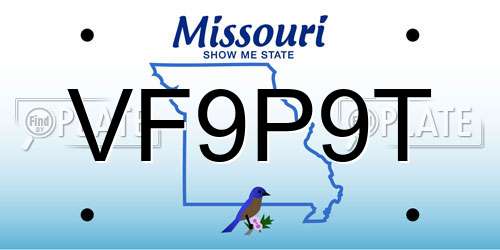 VF9P9T Missouri License Plate