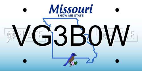 VG3B0W Missouri License Plate