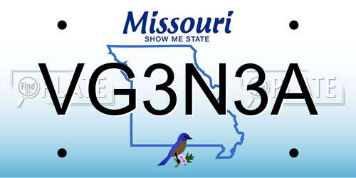 VG3N3A Missouri License Plate