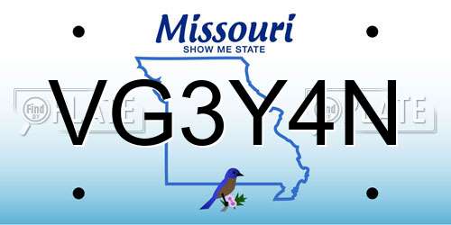 VG3Y4N Missouri License Plate