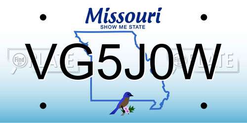 VG5J0W Missouri License Plate