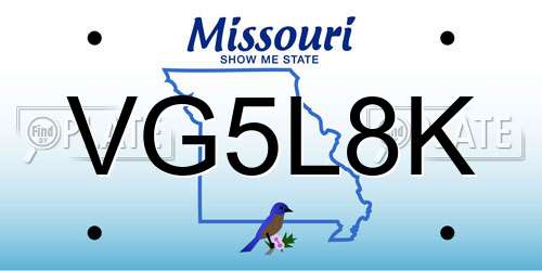 VG5L8K Missouri License Plate
