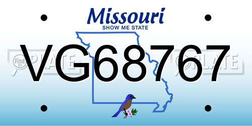 VG68767 Missouri License Plate