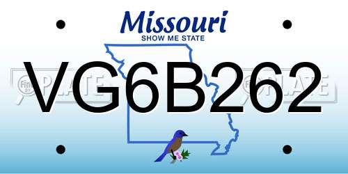 VG6B262 Missouri License Plate