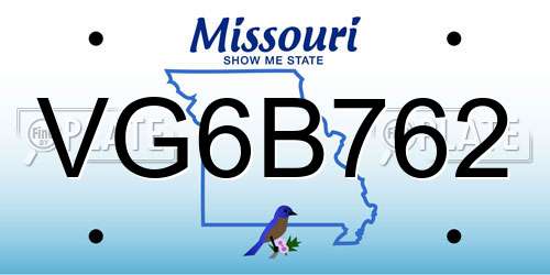 VG6B762 Missouri License Plate