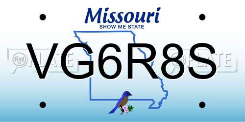 VG6R8S Missouri License Plate