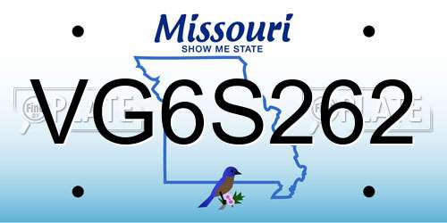 VG6S262 Missouri License Plate