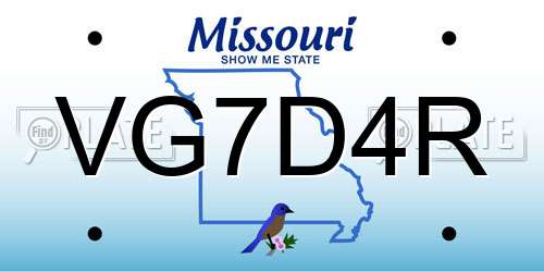 VG7D4R Missouri License Plate