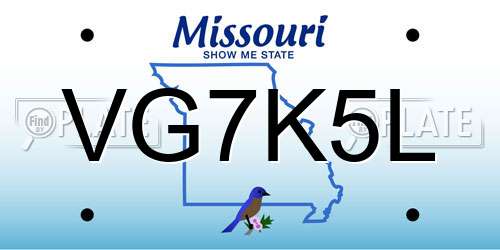 VG7K5L Missouri License Plate