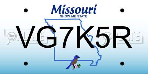 VG7K5R Missouri License Plate