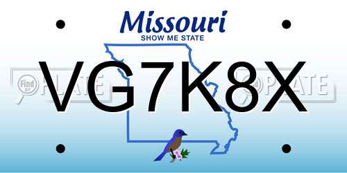 VG7K8X Missouri License Plate