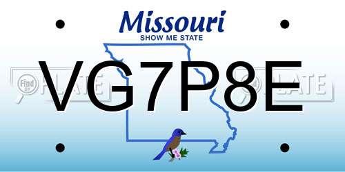 VG7P8E Missouri License Plate