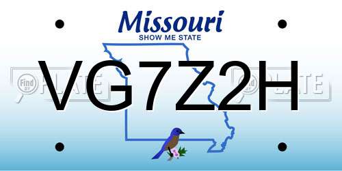 VG7Z2H Missouri License Plate