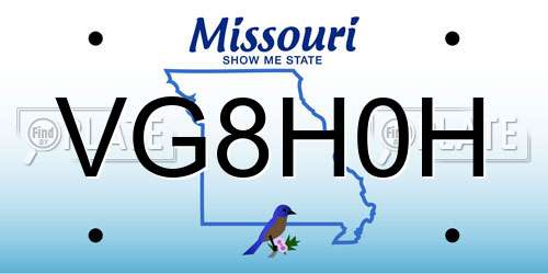 VG8H0H Missouri License Plate