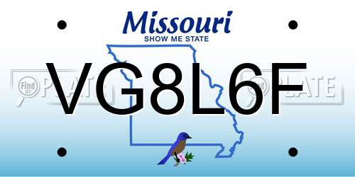 VG8L6F Missouri License Plate