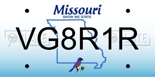 VG8R1R Missouri License Plate