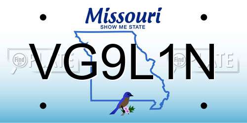 VG9L1N Missouri License Plate