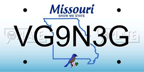 VG9N3G Missouri License Plate