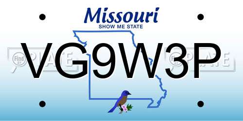 VG9W3P Missouri License Plate