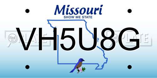 VH5U8G Missouri License Plate