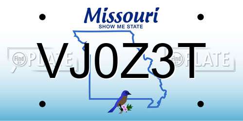 VJ0Z3T Missouri License Plate