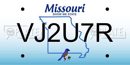 VJ2U7R Missouri License Plate