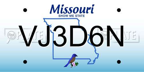 VJ3D6N Missouri License Plate