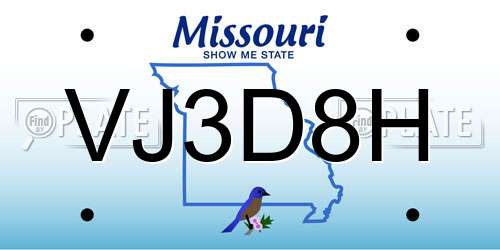VJ3D8H Missouri License Plate