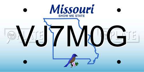 VJ7M0G Missouri License Plate