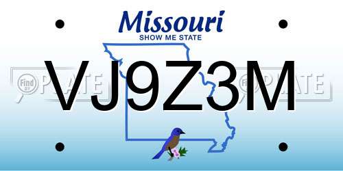 VJ9Z3M Missouri License Plate