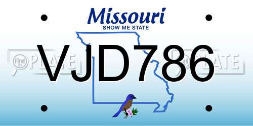 VJD786 Missouri License Plate