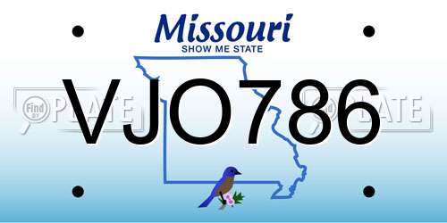 VJO786 Missouri License Plate