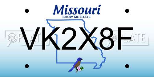 VK2X8F Missouri License Plate