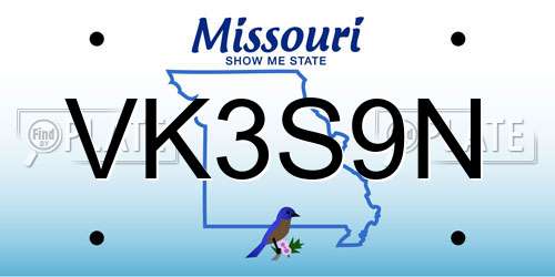 VK3S9N Missouri License Plate