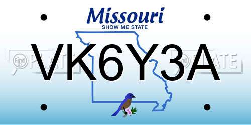 VK6Y3A Missouri License Plate