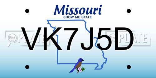 VK7J5D Missouri License Plate