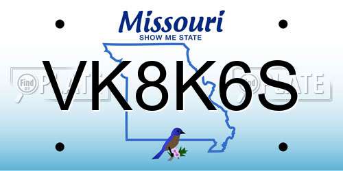 VK8K6S Missouri License Plate