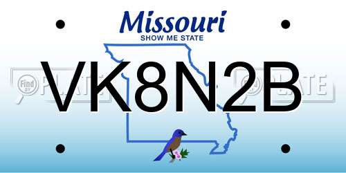 VK8N2B Missouri License Plate
