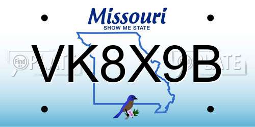 VK8X9B Missouri License Plate