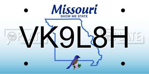 VK9L8H Missouri License Plate