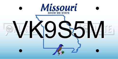 VK9S5M Missouri License Plate