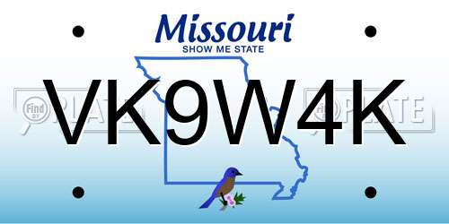 VK9W4K Missouri License Plate