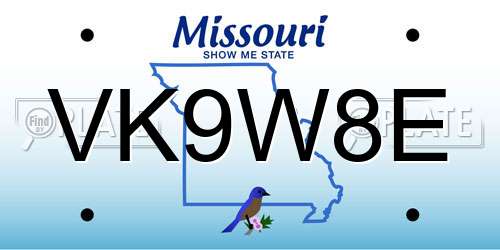 VK9W8E Missouri License Plate